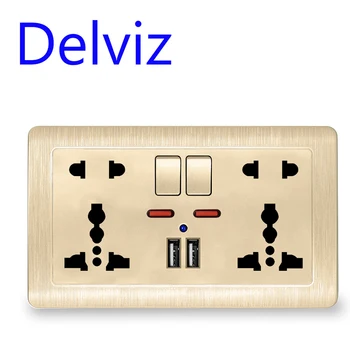 Delviz International универсален 5 отвор гнездо, USB зарядно порт, AC110V-250V, стандарт на ЕС стена мощност Socke двоен USB Switched Outlet