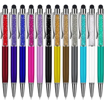 Химикалки с върха на стилуса, 2-в-1 кристален диамантен стилус, Bling Pen черно мастило прибиращ се екран докосване писалка, офис консумативи
