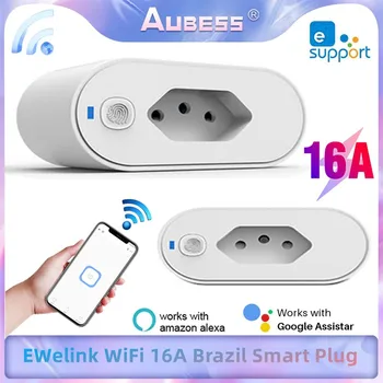 EWelink WiFi 16A Бразилия Smart Plug Power Socket Outlet Интелигентен живот с монитор за захранване Времето работи с Alexa Google Home Алис