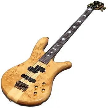 Neck чрез активен бас китара дърво burl топ 5 низ естествен цвят електрически бас китара