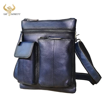 Trend Fashion Blue Естествена естествена кожа Мъжки Casual пратеник чанта Чанта Travel 9 