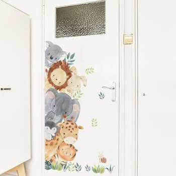Сладък карикатура Peep животни стена стикери за детска стая слон жираф тигър водоустойчив винил Decal спалня врата стена стикер