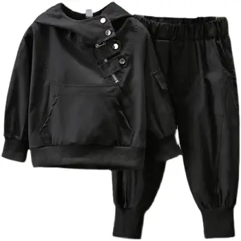 Бебе момчета черен анцуг качулка + панталони комплекти с качулка половин цип деца джогинг костюм деца работни екипировки за пролет есен 2-11 години