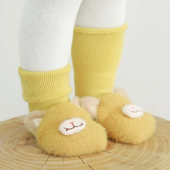 Момчета и момичета без хлъзгане бебешки чорапи меки чорапи с кръгло деколте с 3D животински глави триизмерна карикатура без хлъзгане чорапи за малки деца