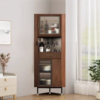 италиански достъпни луксозен стил ъглов шкаф вино кабинет прост орех цвят хол триъгълникъгъл шкаф стъкло съхранение