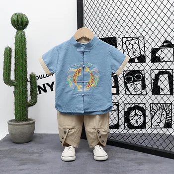 2020 Ново лято Бебешки момчета Комплекти дрехи Костюми за бебета Памучна бродерия T Shirt Шорти 2Pcs Детски костюми