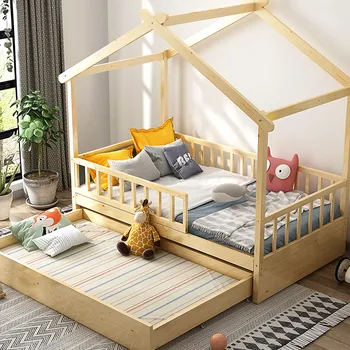 Beds Къща Детски мебели за спалня Дървен под Къща Легло за деца