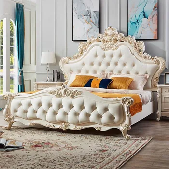 водоустойчиво луксозно легло скандинавска кожена табла двойно легло модерна принцеса Cama De Lujo para Dormitorio мебели за спалня