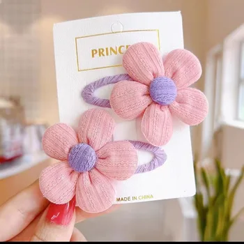 4-парче комплект сладък сладък плат цвете фиба за сладки момичета Детски ръчно изработени шноли Шапки Детски аксесоари за коса