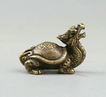34MM/37g Китайски бронзов дракон костенурка дълголетие костенурка Rui звяр малка статуя