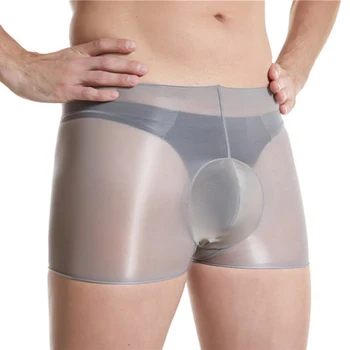 Мъже Лъскави прозрачни бикини Масло от копринени гащи Секси лъскави боксерки Безшевни разтегливи долни панталони Дишащо еротично бельо
