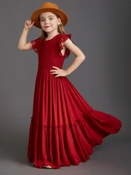 2024 Пролетна момичешка концертна рокля Луксозен костюм на принцеса за момиче Детски летящ ръкав дантелени рокли Тийнейджъри Банкетни дрехи