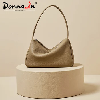 Donna-in крава кожена чанта жени мода рамо чанта голям капацитет меки луксозни телешка вечерни чанти
