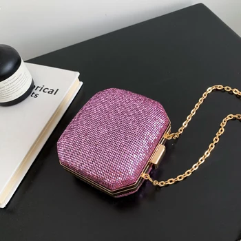 квадратна дамска чанта ярка диамантена чанта и чанта дама верига кутия стил рамо чанта пратеник чанта вечерни чанти за жени
