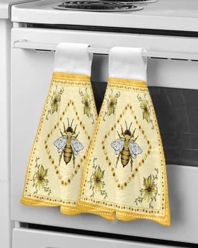 Идиличен слънчоглед Bee Персонализирана кърпа за кърпи за ръце Абсорбиращи висящи кърпи Начало Кухня Избършете кърпи за съдове Баня Баня Избършете