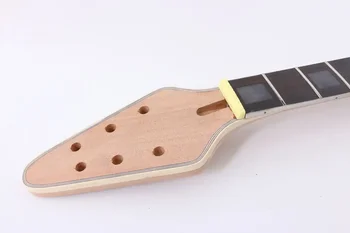Yinfente Unfinished 22 Fret Guitar Neck 24.75 Inch Замяна за Flying V Head Block Inlay Rosewood Fretboard Set in Heel