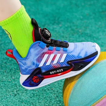 Нови детски маратонки Момчета Марка Баскетболни обувки Детски обувки Спорт за бягане на открито Тенис за момче Обувки Неплъзгащи се ежедневни маратонки