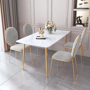 Nordic White Dining Table Decor Gold Legs Living Room Design Dining Table Aesthetic Marble Top Mesa Comedor Household Essentials