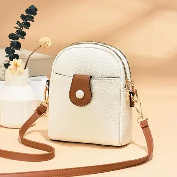  Телефонна чанта с голям капацитет Минималистичен Pu кожа плътен цвят единична чанта за рамо Crossbody чанта за подмишници момиче