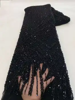 Висококачествена мода Френска бродерия Beaded дантела плат африкански нигерийски пайети дантела плат за сватбена рокля XZ70G