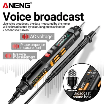 ANENG A3009 Мини цифров мултицет писалка Интелигентен тестер за гласово излъчване Метър Multimetro DC AC напрежение Професионални инструменти за тестване