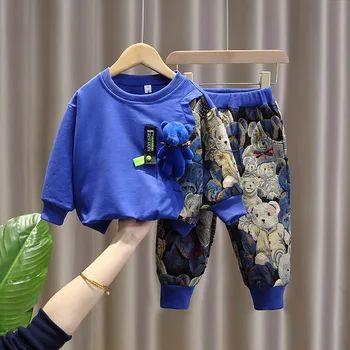 Детски дрехи комплект за малко момче случайни суитчър панталони 2бр / комплекти есенна мода костюм карикатура бебе момчета облекло 2-10Y
