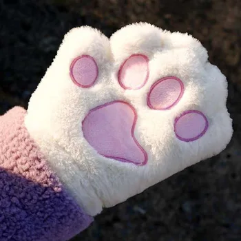 Cat нокът ръкавици ръкавица без пръсти топло мека зима кадифе плюшени без пръсти панда ръкавици половин пръст жени Kawaii коледни подаръци