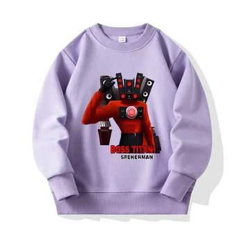 Skibidi Тоалетна Titan Speakerman Print Детска качулка, Casual Hooded Long Sleeve Top, Girl's & Boy's Clothes For Spring Fall Winter