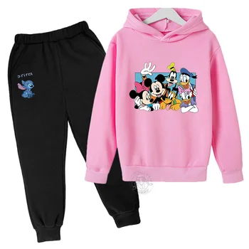 Disney Classic Мики и Мини творчески печат 3-14 години момичета костюм улична мода пуловер + панталони две части Harajuku момиче