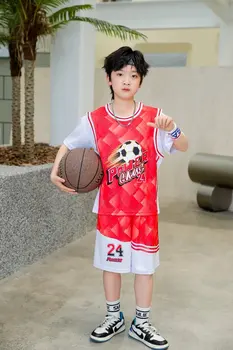 NEW 23/24 момчета и момичета НБА баскетболни фланелки Фалшив комплект за детска униформа от две части начално училище обучение B19 червен