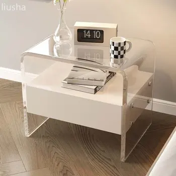 Акрилен нощен шкаф минималистичен модерен крем стил мини шкаф за съхранение окачено легло шкаф за съхранение на малки мебели